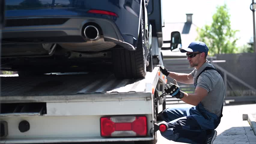 Platformă de tractări auto în acțiune, București